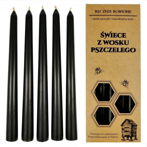 CZARNE świece KLASYCZNE 19cm z wosku pszczelego