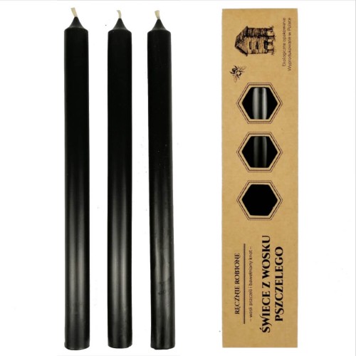Czarne świece "elegancja" STOŁOWE 27cm z wosku pszczelego